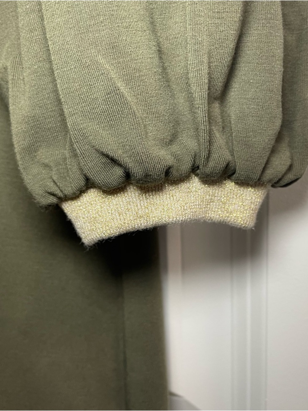 Boden Olive Green Dress US 6 Long Sleeve Gold Trim A-Line Mini - Picture 4 of 11